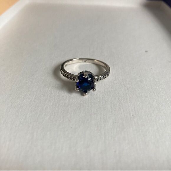 925 Solitaire Ring with Blue Crown-Set CZ - Picture 4 of 11